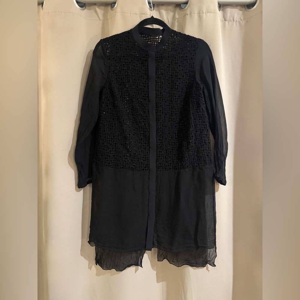 Elie Tahari Black Sheer Long Sleeve Top